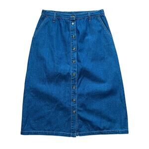 NWOT Serengeti Women Petite Medium Denim Blue Maxi Skirt Button Front Modest